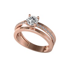 Neda İkili Tektaş Alyans - Swarovski ve pırlanta 925 ayar rose altın kaplama gümüş yüzük (0.242 karat) #zo82lo