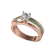 Beyaz zirkon ve yeşil kuvars 925 ayar rose altın kaplama gümüş yüzük