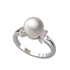 Inci ve pembe kuvars 18 ayar beyaz altın yüzük