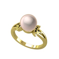 Pembe inci ve siyah zirkon 8 ayar altın yüzük