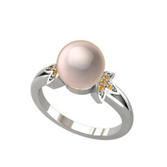 Lotus Çiçeği İnci Yüzük - Pembe inci ve sitrin 925 ayar gümüş yüzük #1fo970y