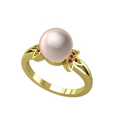 Lotus Çiçeği İnci Yüzük - Pembe inci ve garnet 18 ayar altın yüzük #1hh8xr0