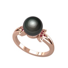 Lotus Çiçeği İnci Yüzük - Siyah inci ve rodolit garnet 14 ayar rose altın yüzük #1imvhpd