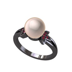 Lotus Çiçeği İnci Yüzük - Pembe inci ve rodolit garnet 925 ayar siyah rodyum kaplama gümüş yüzük #1ot8mjo