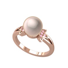 Lotus Çiçeği İnci Yüzük - Pembe inci ve pembe kuvars 14 ayar rose altın yüzük #1s9y3ri