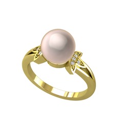 Lotus Çiçeği İnci Yüzük - Pembe inci ve swarovski 8 ayar altın yüzük #1svulp2