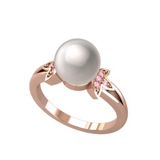 Inci ve pembe kuvars 925 ayar rose altın kaplama gümüş yüzük