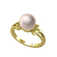 Lotus Çiçeği İnci Yüzük - Pembe inci ve peridot 18 ayar altın yüzük #386tj6