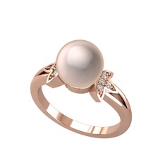 Lotus Çiçeği İnci Yüzük - Pembe inci ve swarovski 18 ayar rose altın yüzük #8jmi4b