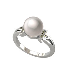 Lotus Çiçeği İnci Yüzük - Inci ve peridot 8 ayar beyaz altın yüzük #8q3fm6