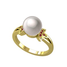 Lotus Çiçeği İnci Yüzük - Inci ve rodolit garnet 18 ayar altın yüzük #b6727j
