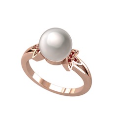 Lotus Çiçeği İnci Yüzük - Inci ve garnet 14 ayar rose altın yüzük #cnrv4f