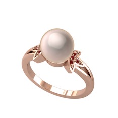 Lotus Çiçeği İnci Yüzük - Pembe inci ve garnet 8 ayar rose altın yüzük #fxrddv