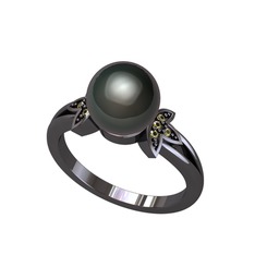 Lotus Çiçeği İnci Yüzük - Siyah inci ve peridot 925 ayar siyah rodyum kaplama gümüş yüzük #rkv175