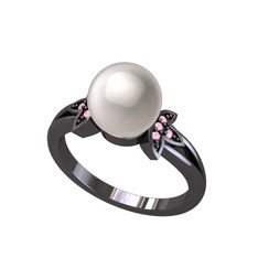 Lotus Çiçeği İnci Yüzük - Inci ve pembe kuvars 925 ayar siyah rodyum kaplama gümüş yüzük #ropuc3