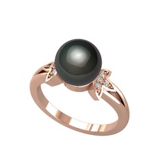 Lotus Çiçeği İnci Yüzük - Siyah inci ve beyaz zirkon 925 ayar rose altın kaplama gümüş yüzük #rp2myp