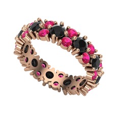 Siyah zirkon ve rodolit garnet 14 ayar rose altın yüzük