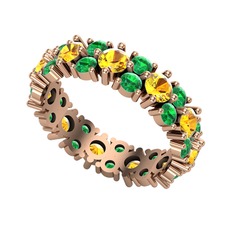 Elin Tamtur Yüzük - Sitrin ve yeşil kuvars 8 ayar rose altın yüzük #115hevm