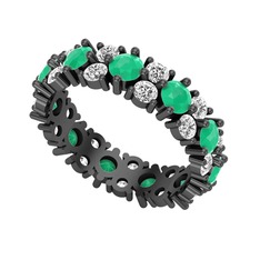 Elin Tamtur Yüzük - Kök zümrüt ve swarovski 925 ayar siyah rodyum kaplama gümüş yüzük #11op300