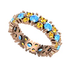 Akuamarin ve sitrin 925 ayar rose altın kaplama gümüş yüzük