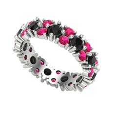 Elin Tamtur Yüzük - Siyah zirkon ve rodolit garnet 8 ayar beyaz altın yüzük #12vldxo