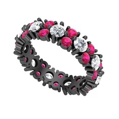 Elin Tamtur Yüzük - Pırlanta ve rodolit garnet 925 ayar siyah rodyum kaplama gümüş yüzük (1.76 karat) #133dyvy
