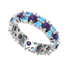 Elin Tamtur Yüzük - Ametist ve akuamarin 18 ayar beyaz altın yüzük #13fo7ww