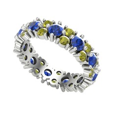 Lab safir ve peridot 18 ayar beyaz altın yüzük