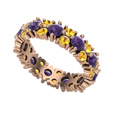 Ametist ve sitrin 925 ayar rose altın kaplama gümüş yüzük