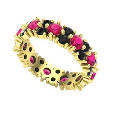 Rodolit garnet ve siyah zirkon 925 ayar altın kaplama gümüş yüzük