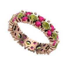Peridot ve rodolit garnet 925 ayar rose altın kaplama gümüş yüzük