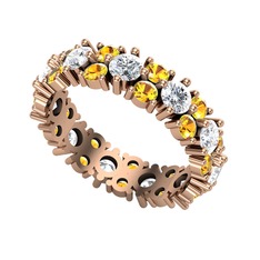 Pırlanta ve sitrin 925 ayar rose altın kaplama gümüş yüzük (1.76 karat)