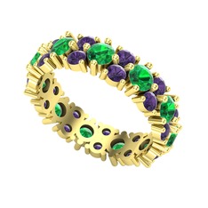 Yeşil kuvars ve ametist 925 ayar altın kaplama gümüş yüzük