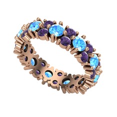 Akuamarin ve ametist 18 ayar rose altın yüzük