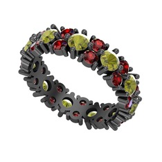 Peridot ve garnet 925 ayar siyah rodyum kaplama gümüş yüzük