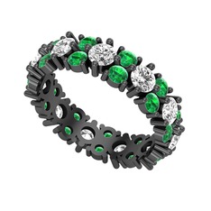 Swarovski ve yeşil kuvars 925 ayar siyah rodyum kaplama gümüş yüzük