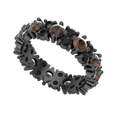 Elin Tamtur Yüzük - Dumanlı kuvars ve siyah zirkon 925 ayar siyah rodyum kaplama gümüş yüzük #1ekb91h