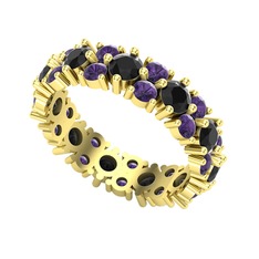 Elin Tamtur Yüzük - Siyah zirkon ve ametist 8 ayar altın yüzük #1g6l2bi