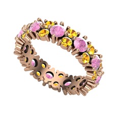 Pembe kuvars ve sitrin 925 ayar rose altın kaplama gümüş yüzük