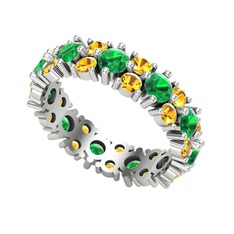 Elin Tamtur Yüzük - Yeşil kuvars ve sitrin 8 ayar beyaz altın yüzük #1h4mgx3