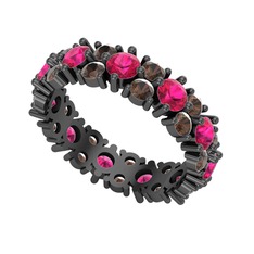 Elin Tamtur Yüzük - Rodolit garnet ve dumanlı kuvars 925 ayar siyah rodyum kaplama gümüş yüzük #1hrdp7c