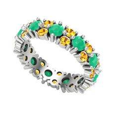 Elin Tamtur Yüzük - Kök zümrüt ve sitrin 14 ayar beyaz altın yüzük #1iga7p0