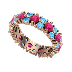 Rodolit garnet ve akuamarin 925 ayar rose altın kaplama gümüş yüzük