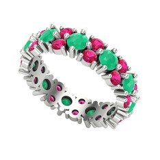 Kök zümrüt ve rodolit garnet 18 ayar beyaz altın yüzük