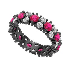 Elin Tamtur Yüzük - Rodolit garnet ve swarovski 925 ayar siyah rodyum kaplama gümüş yüzük #1lx0pep