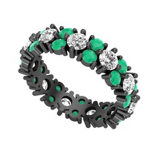 Elin Tamtur Yüzük - Swarovski ve kök zümrüt 925 ayar siyah rodyum kaplama gümüş yüzük #1mry36p