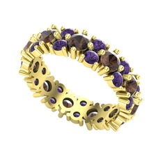 Elin Tamtur Yüzük - Dumanlı kuvars ve ametist 925 ayar altın kaplama gümüş yüzük #1mzvowa