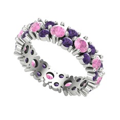 Elin Tamtur Yüzük - Pembe kuvars ve ametist 8 ayar beyaz altın yüzük #1oz6lny