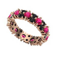 Rodolit garnet ve siyah zirkon 925 ayar rose altın kaplama gümüş yüzük