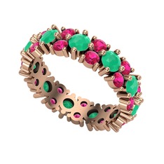 Kök zümrüt ve rodolit garnet 14 ayar rose altın yüzük